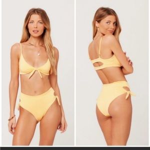 L Space Women's Yellow Checkered Front Tie Bikini Size M